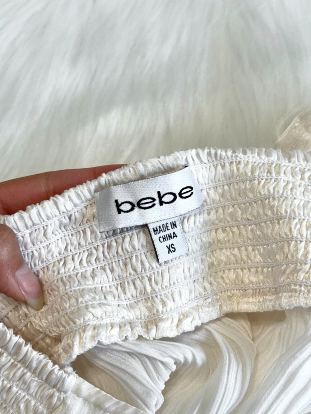 Y2K Bebe Ivory Silk Halter Top Ruffle Rosette XS - Picture 13 of 16